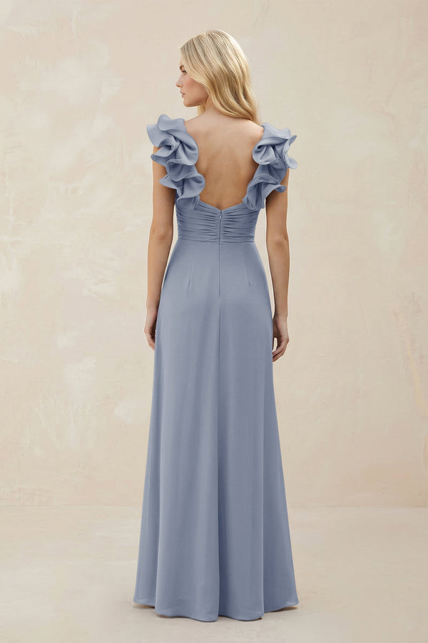 Ruffled Sleeves A - Line Chiffon Sweetheart Bridesmaid Dress in Twilight - KISS BRIDAL Bridesmaid Dresses