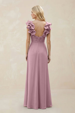 Ruffled Sleeves A-Line Chiffon Sweetheart Bridesmaid Dress in Vintage Mauve (2) | KISSBRIDAL
