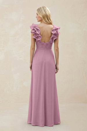 Ruffled Sleeves A - Line Chiffon Sweetheart Bridesmaid Dress in Vintage Mauve - KISS BRIDAL Bridesmaid Dresses