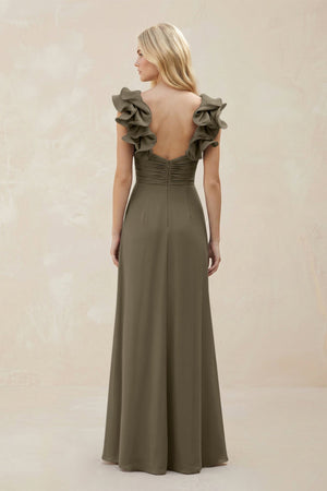 Ruffled Sleeves A - Line Chiffon Sweetheart Bridesmaid Dress in Willow Green - KISS BRIDAL Bridesmaid Dresses