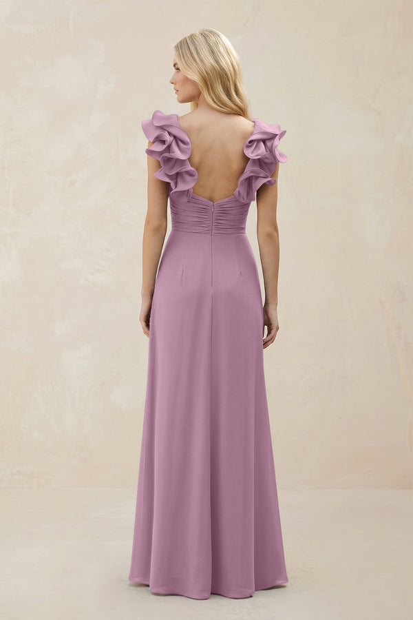 Ruffled Sleeves A - Line Chiffon Sweetheart Bridesmaid Dress in Wisteria - KISS BRIDAL Bridesmaid Dresses