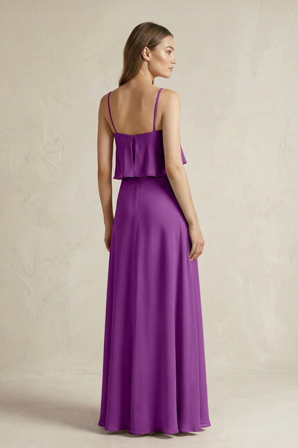 Ruffled Spaghetti Strap A - Line Chiffon Bridesmaid Dress in Amethyst - KISS BRIDAL Bridesmaid Dresses