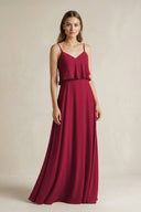 Ruffled Spaghetti Strap A - Line Chiffon Bridesmaid Dress in Berry - KISS BRIDAL Bridesmaid Dresses