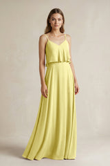 Ruffled Spaghetti Strap A - Line Chiffon Bridesmaid Dress in Buttercup - KISS BRIDAL Bridesmaid Dresses