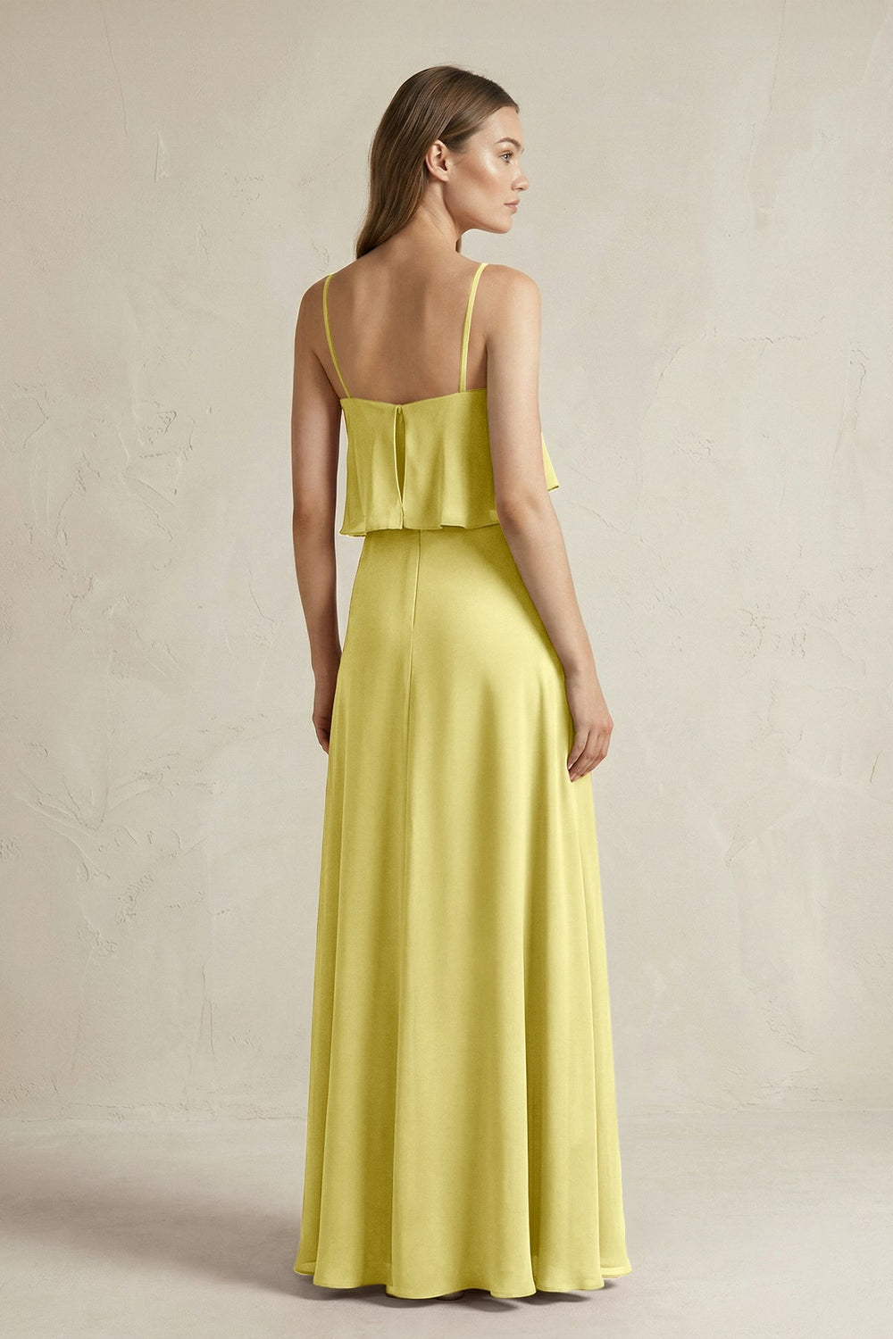 Ruffled Spaghetti Strap A - Line Chiffon Bridesmaid Dress in Buttercup - KISS BRIDAL Bridesmaid Dresses
