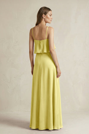 Ruffled Spaghetti Strap A - Line Chiffon Bridesmaid Dress in Buttercup - KISS BRIDAL Bridesmaid Dresses