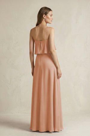 Ruffled Spaghetti Strap A - Line Chiffon Bridesmaid Dress in Champagne Rose - KISS BRIDAL Bridesmaid Dresses
