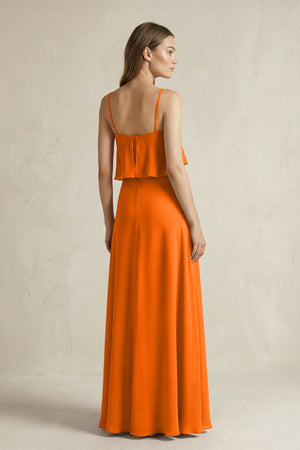 Ruffled Spaghetti Strap A - Line Chiffon Bridesmaid Dress in Cinnamon - KISS BRIDAL Bridesmaid Dresses