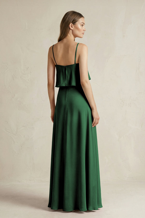 Ruffled Spaghetti Strap A - Line Chiffon Bridesmaid Dress in Dark Green - SHE IS ME Bridesmaid Dresses