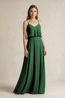 Ruffled Spaghetti Strap A - Line Chiffon Bridesmaid Dress in Dark Green - SHE IS ME Bridesmaid Dresses