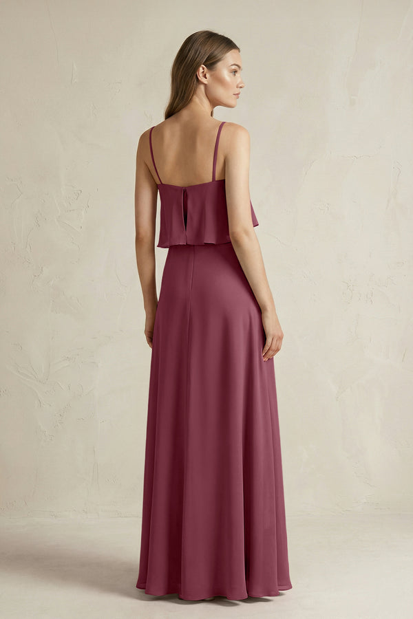 Ruffled Spaghetti Strap A-Line Chiffon Bridesmaid Dress in Desert Rose (2) | KISSBRIDAL