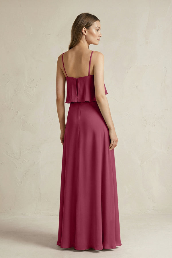 Ruffled Spaghetti Strap A - Line Chiffon Bridesmaid Dress in Desert Rose - SHE IS ME Bridesmaid Dresses