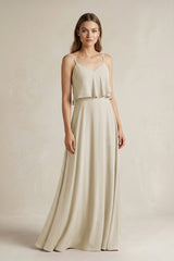 Ruffled Spaghetti Strap A - Line Chiffon Bridesmaid Dress in Dove Gray - KISS BRIDAL Bridesmaid Dresses