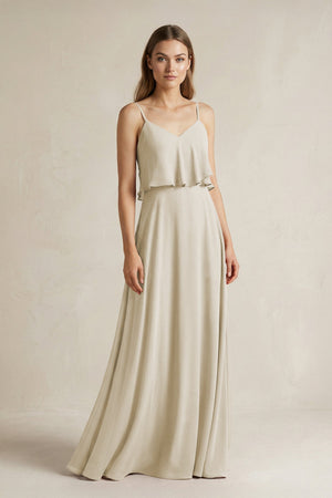Ruffled Spaghetti Strap A - Line Chiffon Bridesmaid Dress in Dove Gray - SHE IS ME Bridesmaid Dresses