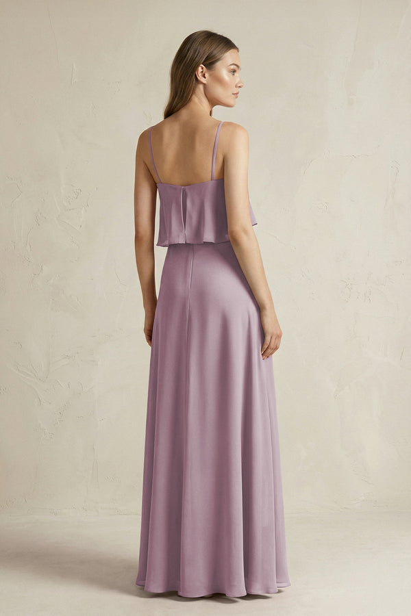 Ruffled Spaghetti Strap A - Line Chiffon Bridesmaid Dress in Dusk - KISS BRIDAL Bridesmaid Dresses
