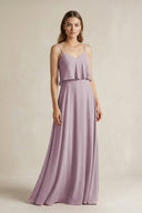 Ruffled Spaghetti Strap A - Line Chiffon Bridesmaid Dress in Dusk - KISS BRIDAL Bridesmaid Dresses