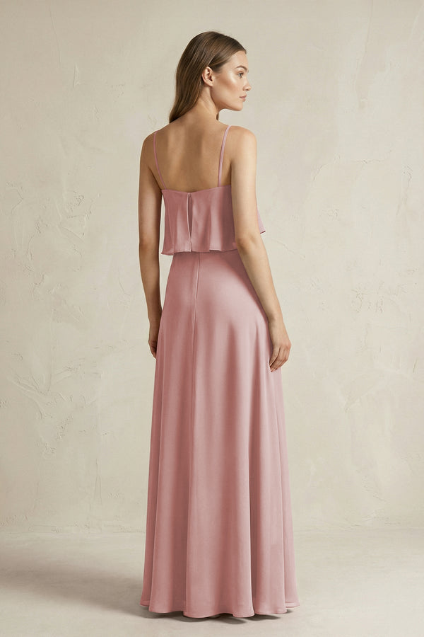 Ruffled Spaghetti Strap A - Line Chiffon Bridesmaid Dress in Dusty Rose - SHE IS ME Bridesmaid Dresses