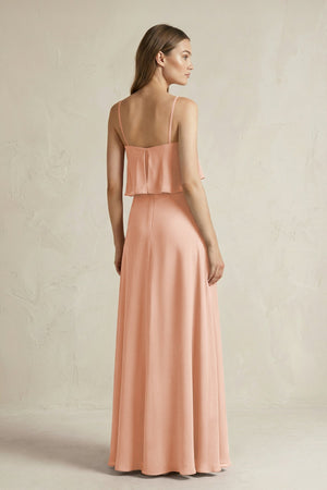 Ruffled Spaghetti Strap A - Line Chiffon Bridesmaid Dress in English Rose - KISS BRIDAL Bridesmaid Dresses