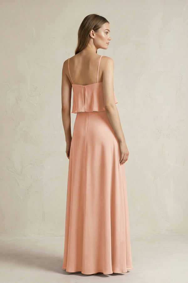 Ruffled Spaghetti Strap A - Line Chiffon Bridesmaid Dress in English Rose - KISS BRIDAL Bridesmaid Dresses