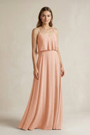 Ruffled Spaghetti Strap A - Line Chiffon Bridesmaid Dress in English Rose - KISS BRIDAL Bridesmaid Dresses