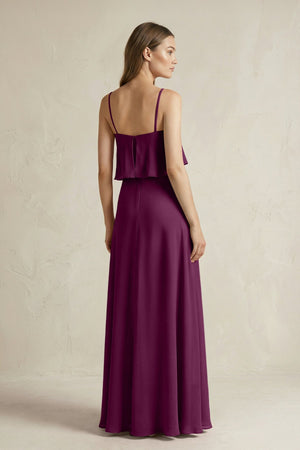 Ruffled Spaghetti Strap A - Line Chiffon Bridesmaid Dress in Fig - KISS BRIDAL Bridesmaid Dresses
