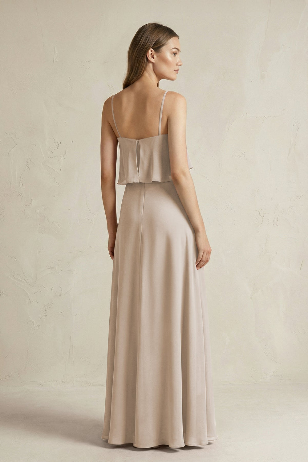 Ruffled Spaghetti Strap A - Line Chiffon Bridesmaid Dress in Frost - KISS BRIDAL Bridesmaid Dresses