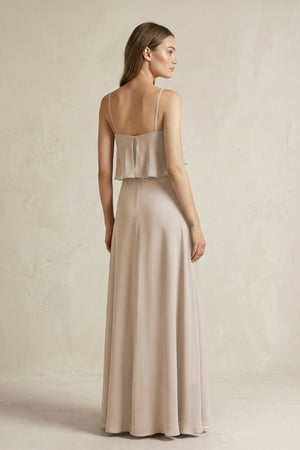 Ruffled Spaghetti Strap A - Line Chiffon Bridesmaid Dress in Frost - KISS BRIDAL Bridesmaid Dresses