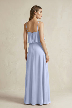 Ruffled Spaghetti Strap A - Line Chiffon Bridesmaid Dress in Ice - KISS BRIDAL Bridesmaid Dresses