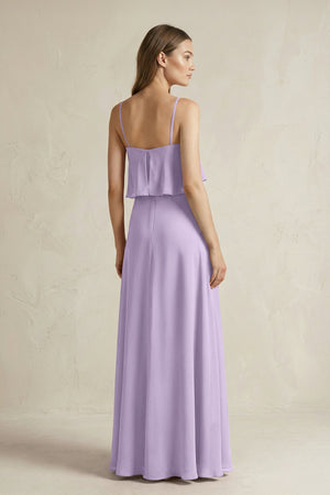 Ruffled Spaghetti Strap A - Line Chiffon Bridesmaid Dress in Lavender - KISS BRIDAL Bridesmaid Dresses