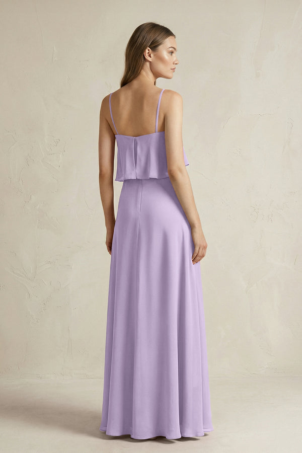 Ruffled Spaghetti Strap A - Line Chiffon Bridesmaid Dress in Lavender - KISS BRIDAL Bridesmaid Dresses