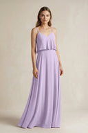 Ruffled Spaghetti Strap A - Line Chiffon Bridesmaid Dress in Lavender - KISS BRIDAL Bridesmaid Dresses