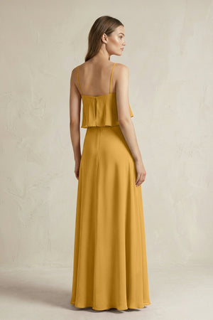 Ruffled Spaghetti Strap A - Line Chiffon Bridesmaid Dress in Marigold - KISS BRIDAL Bridesmaid Dresses