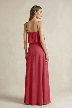 Ruffled Spaghetti Strap A - Line Chiffon Bridesmaid Dress in Merlot - SHE IS ME Bridesmaid Dresses