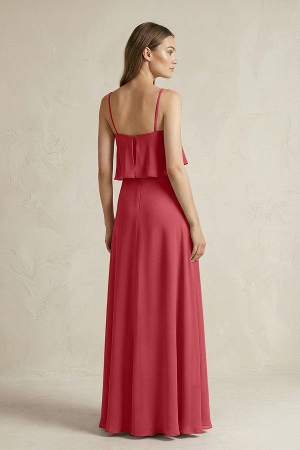 Ruffled Spaghetti Strap A - Line Chiffon Bridesmaid Dress in Merlot - SHE IS ME Bridesmaid Dresses