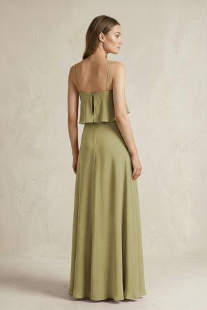 Ruffled Spaghetti Strap A-Line Chiffon Bridesmaid Dress in Moss Green (2) | KISSBRIDAL