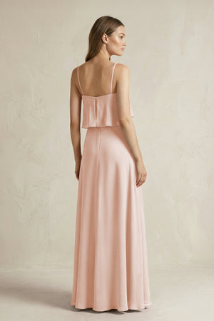 Ruffled Spaghetti Strap A - Line Chiffon Bridesmaid Dress in Pale Blush - KISS BRIDAL Bridesmaid Dresses