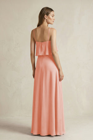 Ruffled Spaghetti Strap A - Line Chiffon Bridesmaid Dress in Rose Petal - KISS BRIDAL Bridesmaid Dresses