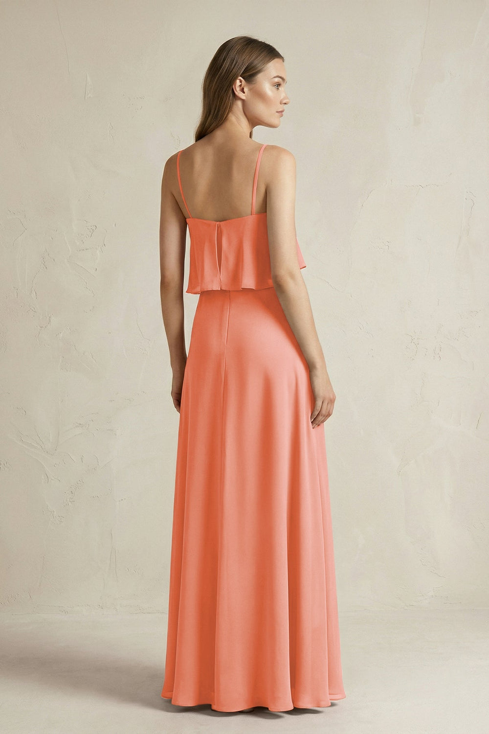 Ruffled Spaghetti Strap A - Line Chiffon Bridesmaid Dress in Rosette - KISS BRIDAL Bridesmaid Dresses