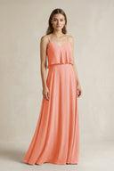 Ruffled Spaghetti Strap A - Line Chiffon Bridesmaid Dress in Rosette - KISS BRIDAL Bridesmaid Dresses