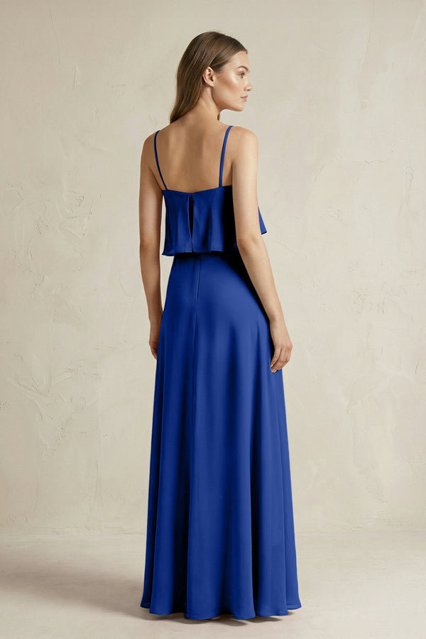 Ruffled Spaghetti Strap A - Line Chiffon Bridesmaid Dress in Royal Blue - SHE IS ME Bridesmaid Dresses