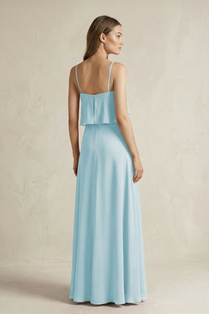 Ruffled Spaghetti Strap A - Line Chiffon Bridesmaid Dress in Sky Blue - KISS BRIDAL Bridesmaid Dresses