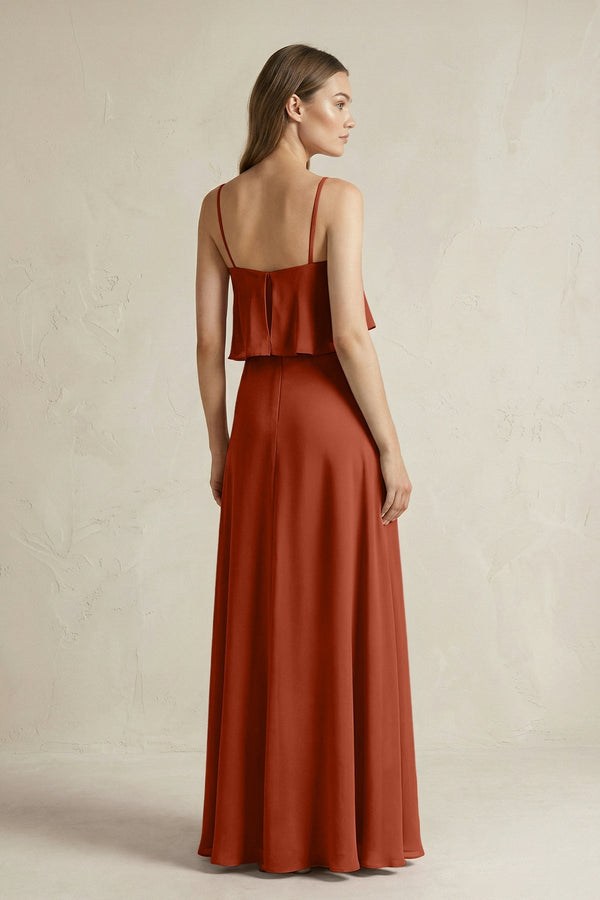 Ruffled Spaghetti Strap A - Line Chiffon Bridesmaid Dress in Spice - KISS BRIDAL Bridesmaid Dresses