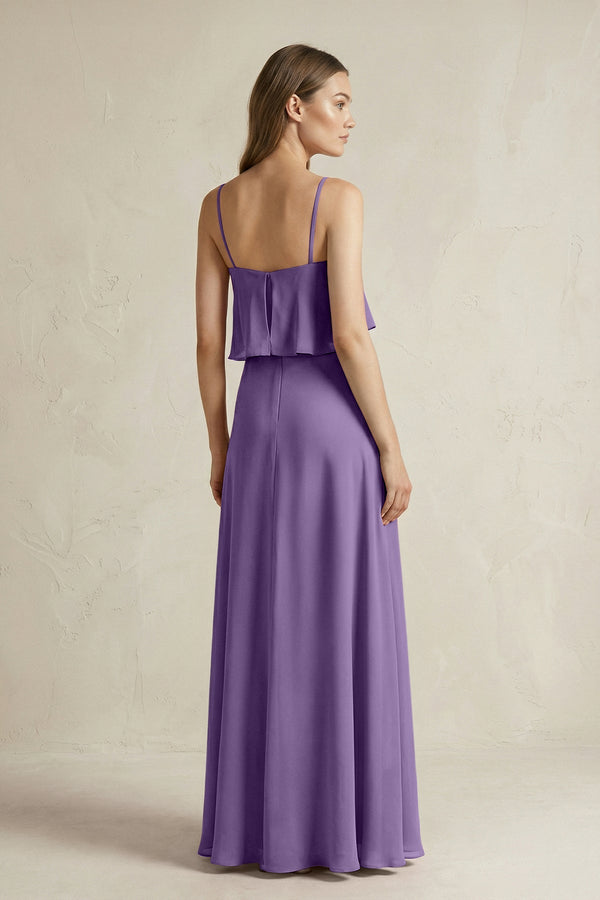 Ruffled Spaghetti Strap A - Line Chiffon Bridesmaid Dress in Tahiti - KISS BRIDAL Bridesmaid Dresses