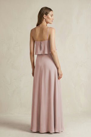 Ruffled Spaghetti Strap A-Line Chiffon Bridesmaid Dress in Toffee (2) | KISSBRIDAL