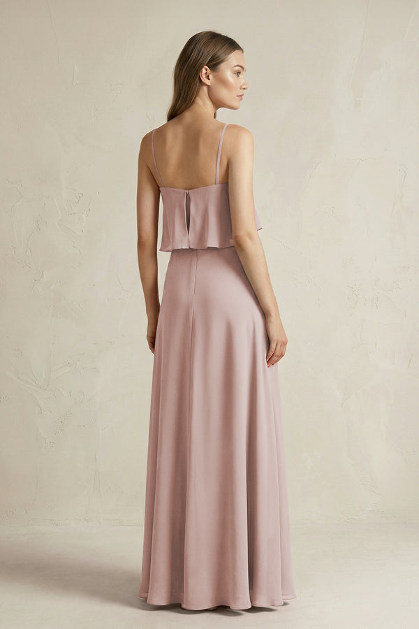 Ruffled Spaghetti Strap A-Line Chiffon Bridesmaid Dress in Toffee (2) | KISSBRIDAL