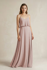 Ruffled Spaghetti Strap A-Line Chiffon Bridesmaid Dress in Toffee | KISSBRIDAL