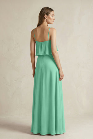 Ruffled Spaghetti Strap A - Line Chiffon Bridesmaid Dress in Turquoise - KISS BRIDAL Bridesmaid Dresses