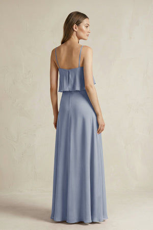 Ruffled Spaghetti Strap A - Line Chiffon Bridesmaid Dress in Twilight - KISS BRIDAL Bridesmaid Dresses