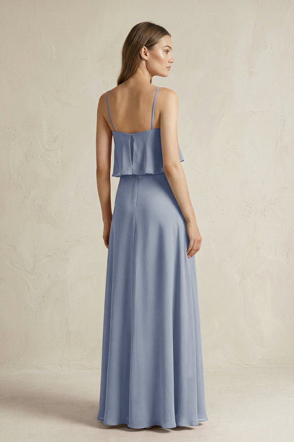 Ruffled Spaghetti Strap A - Line Chiffon Bridesmaid Dress in Twilight - KISS BRIDAL Bridesmaid Dresses