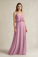 Ruffled Spaghetti Strap A - Line Chiffon Bridesmaid Dress in Vintage Mauve - KISS BRIDAL Bridesmaid Dresses